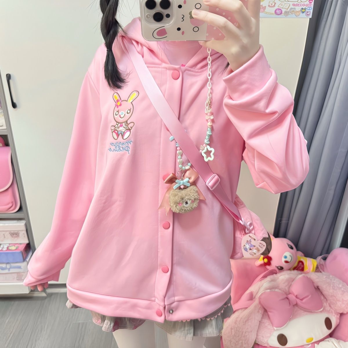 Embroidery Zip Up Hoodie - Japanese Cartoon Mp Embroidery Daughter Clothing