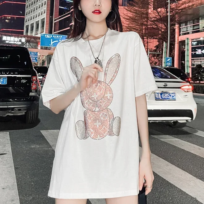 Embroidery Print - Women's Summer Casual T-Shirt: Diamond Cartoon