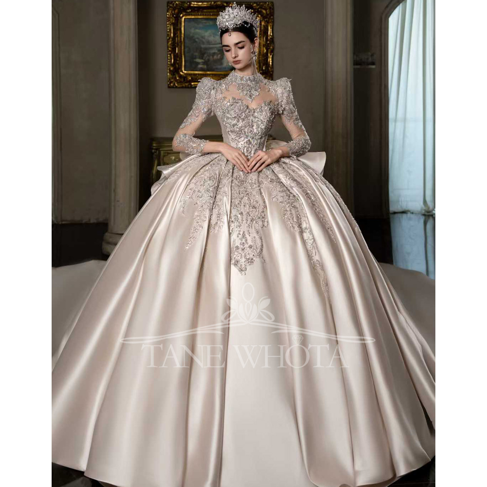 Embroidery Rose - Luxury Rose Pink Sequined Ball Gown
