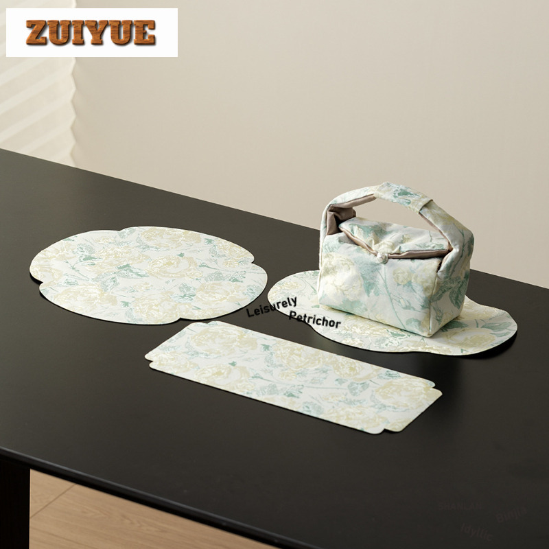 Embroidery Rose - Brocade Embroidery Yellow Rose Tea Table