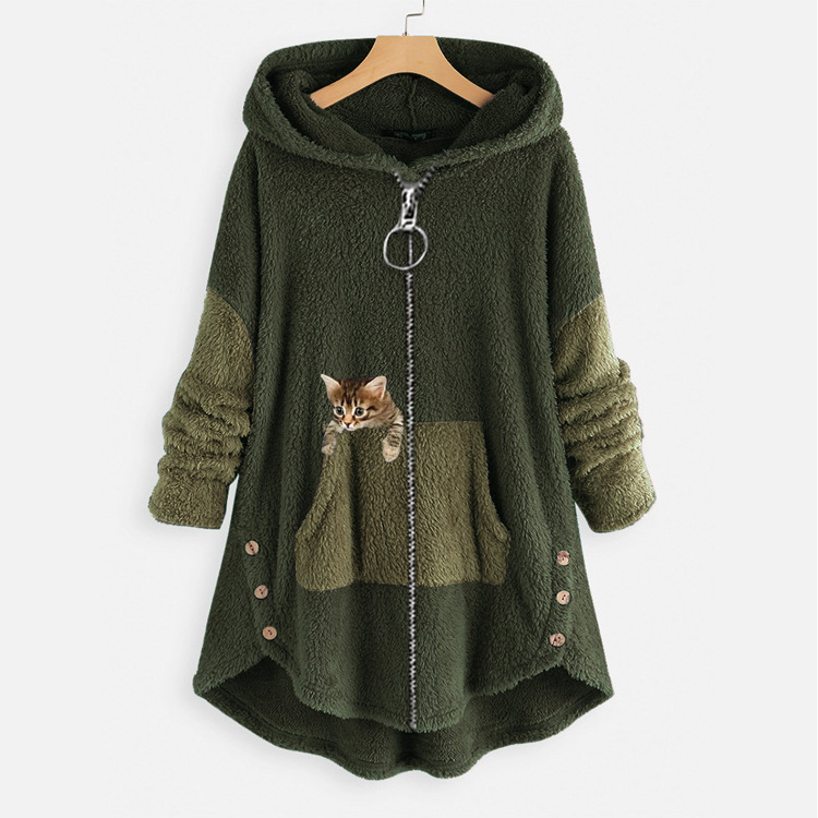 Embroidery Zip Up Hoodie - Hoodie Coat Jacket Women Hooded sweatshirt