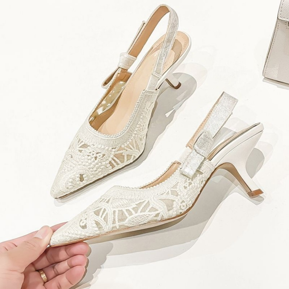 Embroidery Yes - Genuine Leather High Heel Sandals Fabric