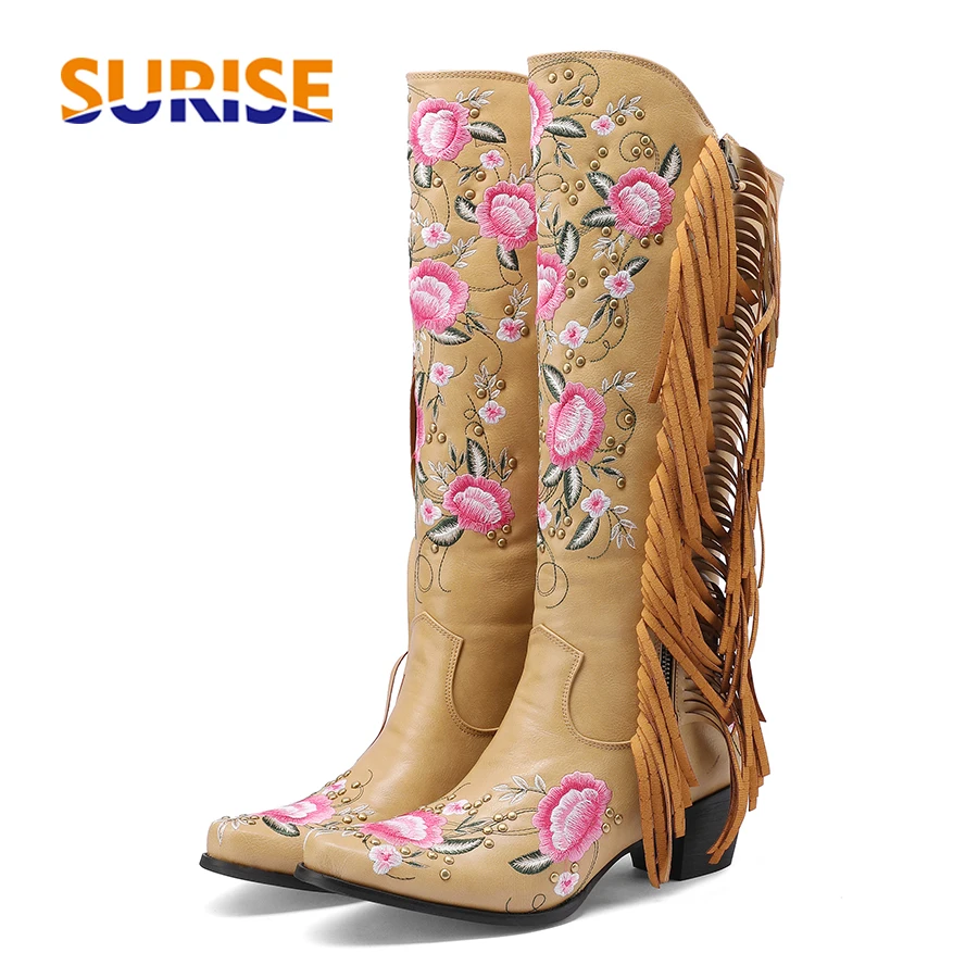 Embroidery Yes - Fashion Embroidery Flower Western Knee High