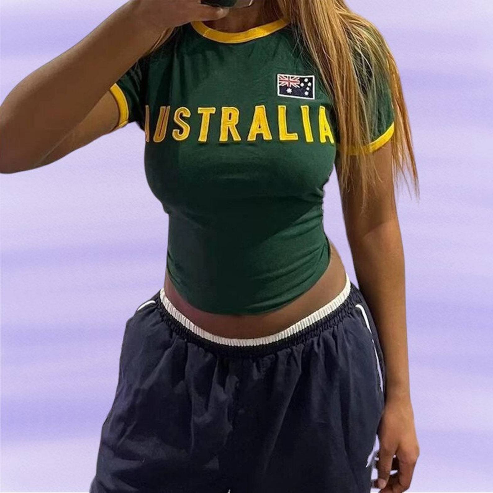 Embroidery In Australia - Y2k Aesthetic Women Australia Embroidery T-shirt