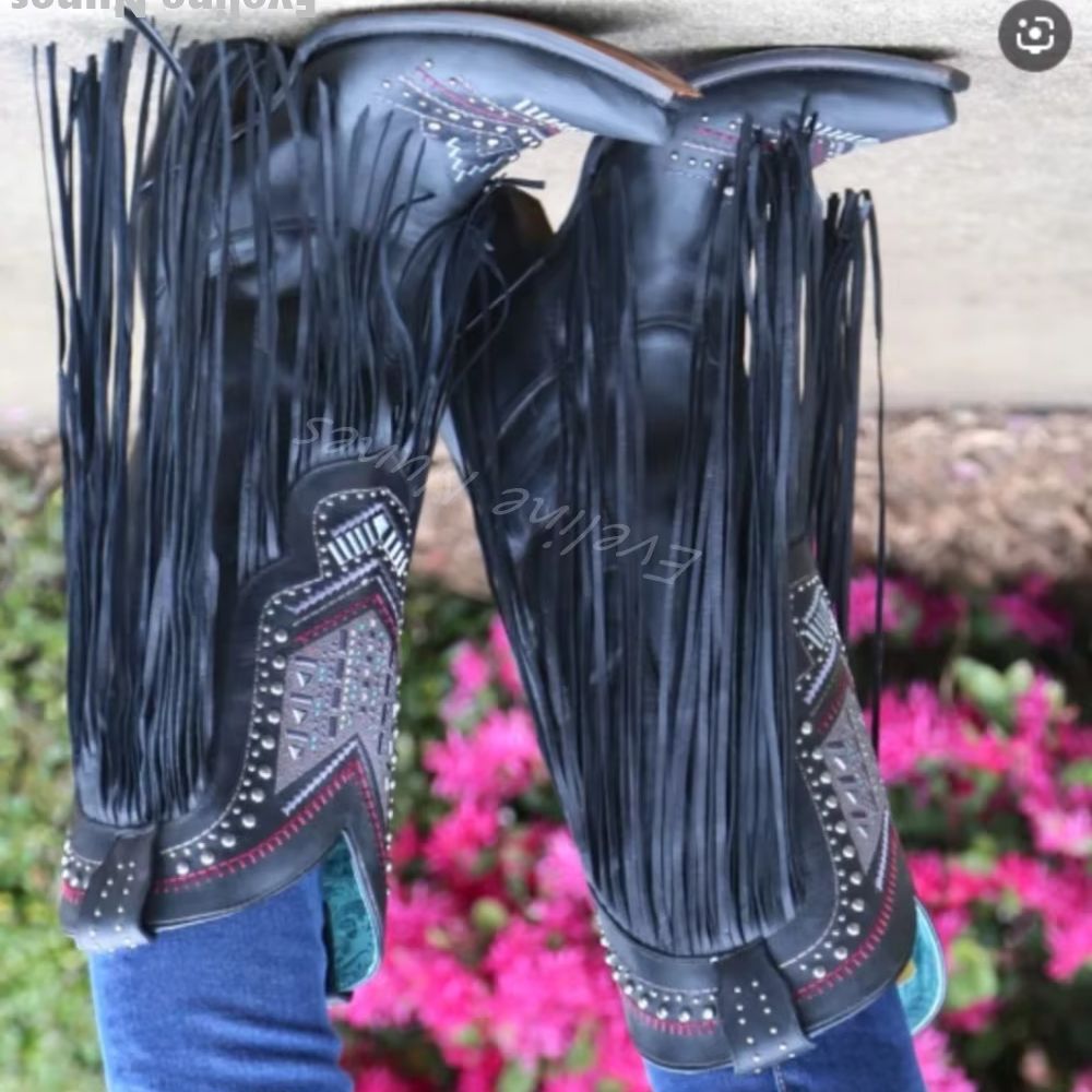 Embroidery Yes - Embroidery Rhinestone Fringe Retro Boots Women