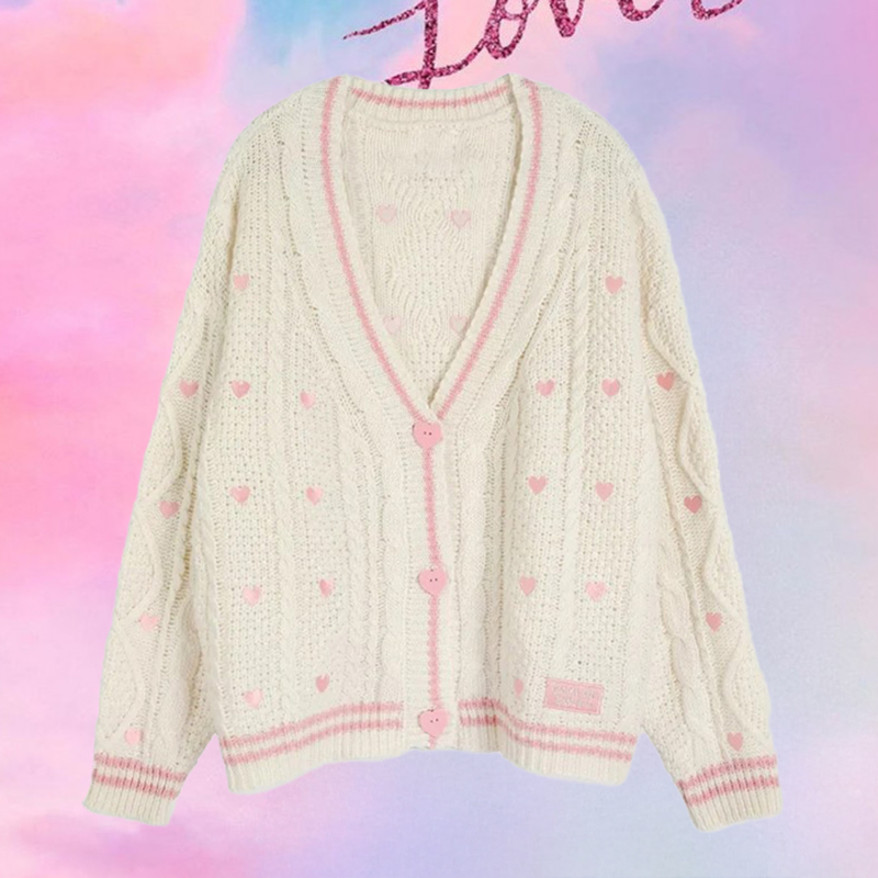 Embroidery Lovers - Lover Cardigan with Pink Heart Button