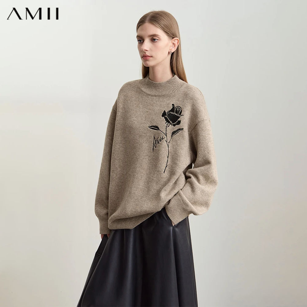Embroidery Rose - Amii Sweaters for Autumn Winter Women