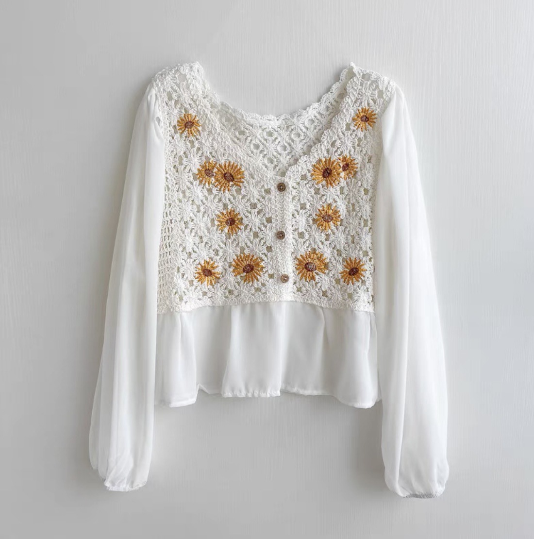 Crochet Top Chiffon Flower Emb - đánh giá và giá Embroidery Daisy