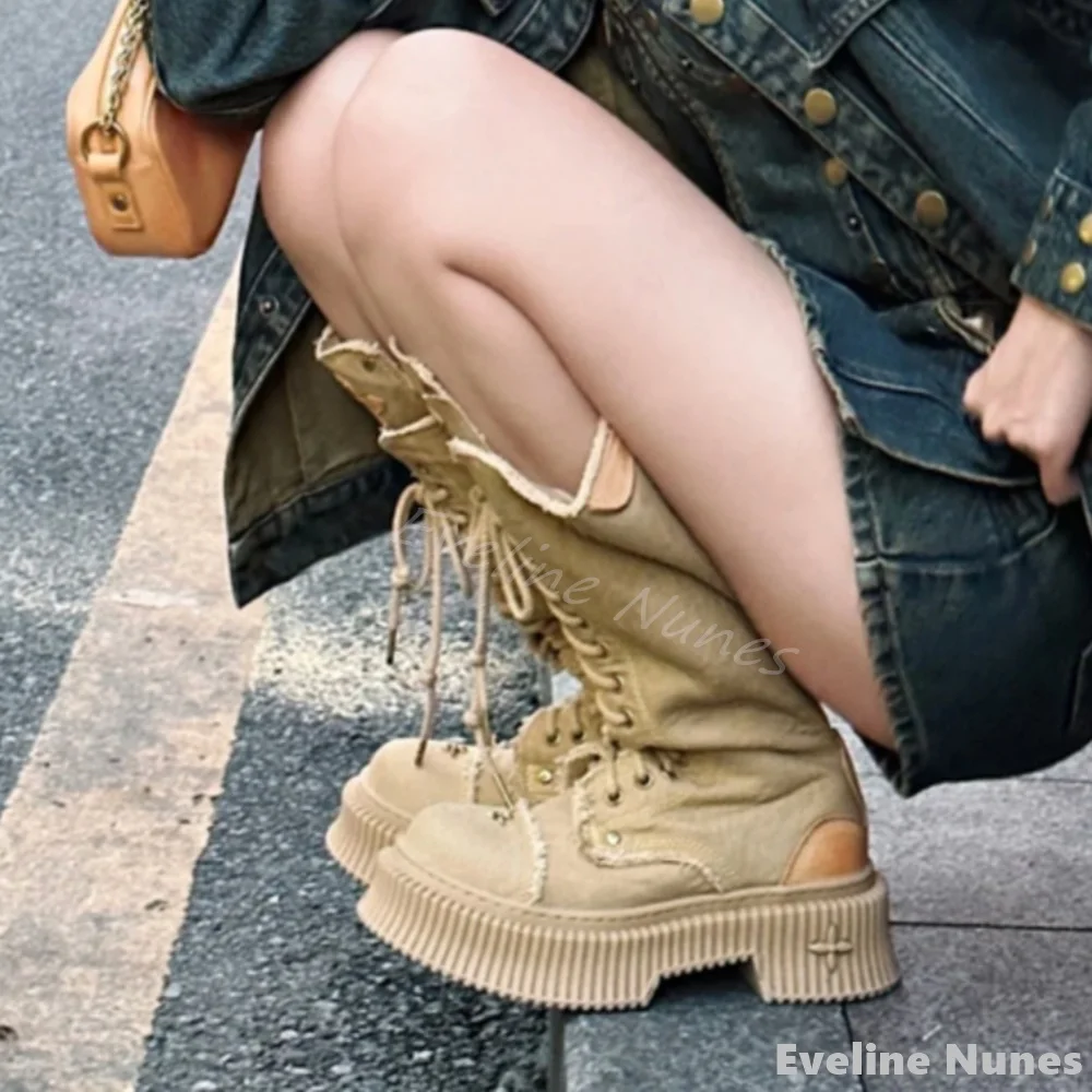 Cross-embroidery Lace-up Knee- - đánh giá và giá Embroidery Yes