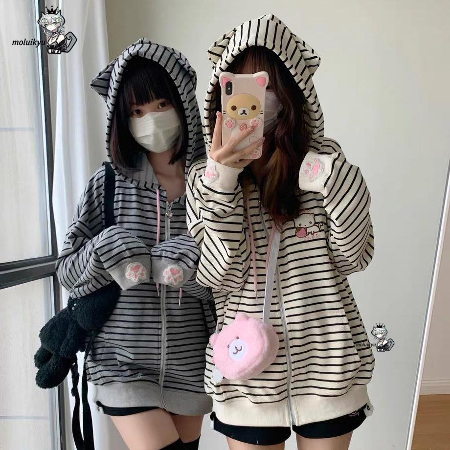 Y2K Women Striped Zip Up Jacke - đánh giá và giá Embroidery Zip Up Hoodie
