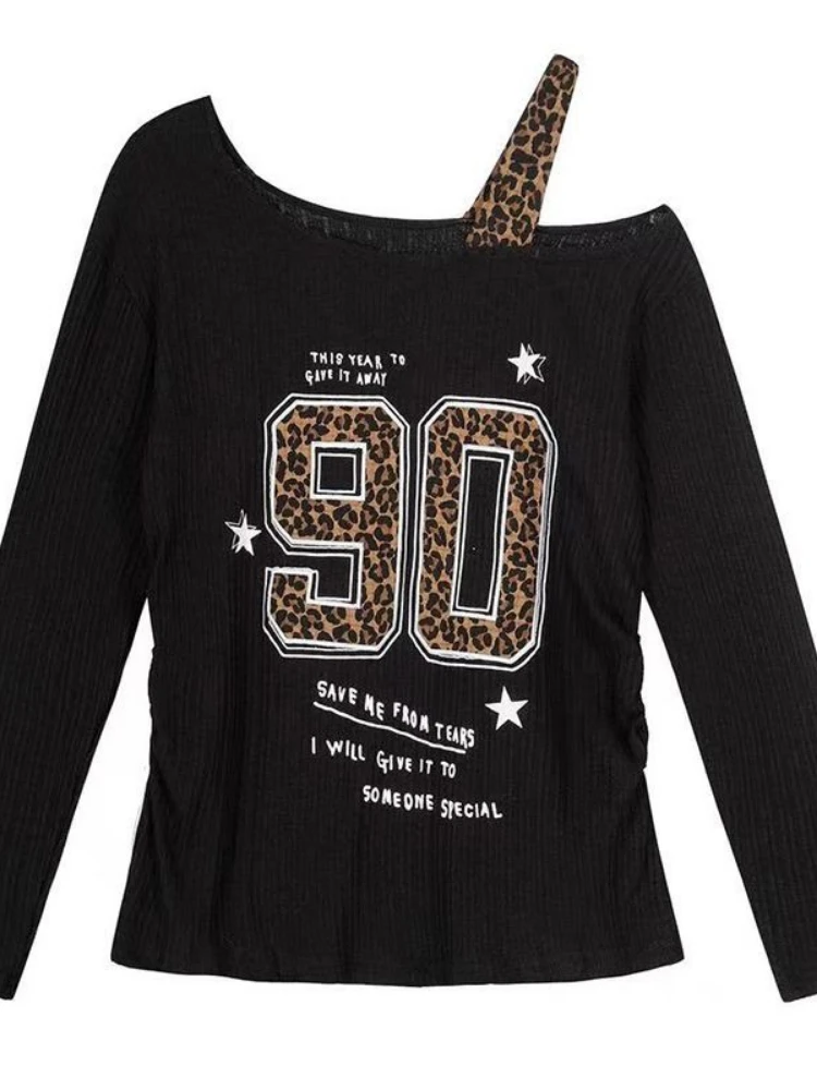 Y2K Patchwork Leopard Print T- - đánh giá và giá Embroidery Print