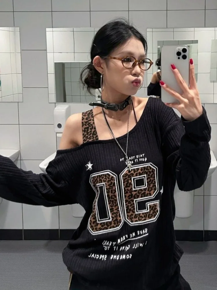 Y2K Patchwork Leopard Print T- - đánh giá và giá Embroidery Print
