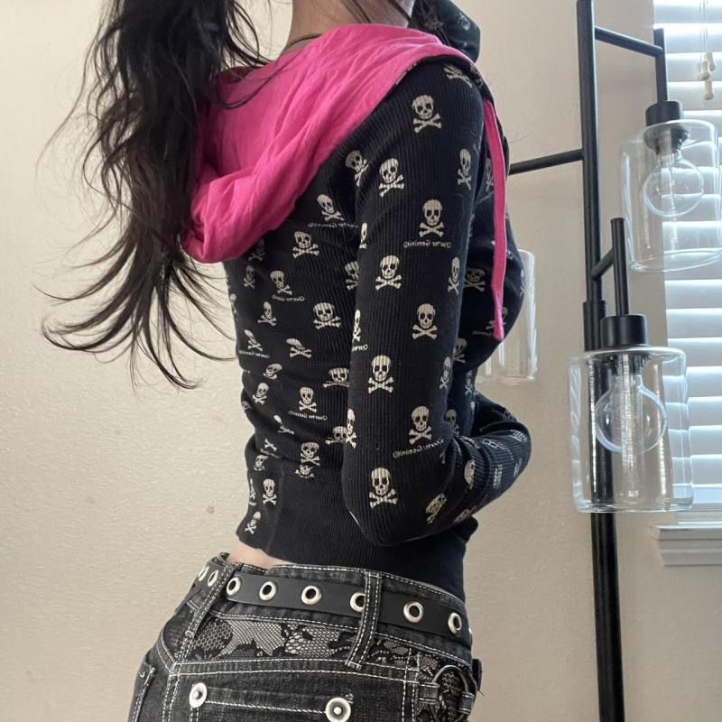 Gothic Skeleton Print Cardigan - đánh giá và giá Embroidery Zip Up Hoodie