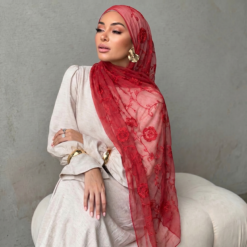 Floral Embroidery Muslim Hijab - đánh giá và giá Embroidery Print