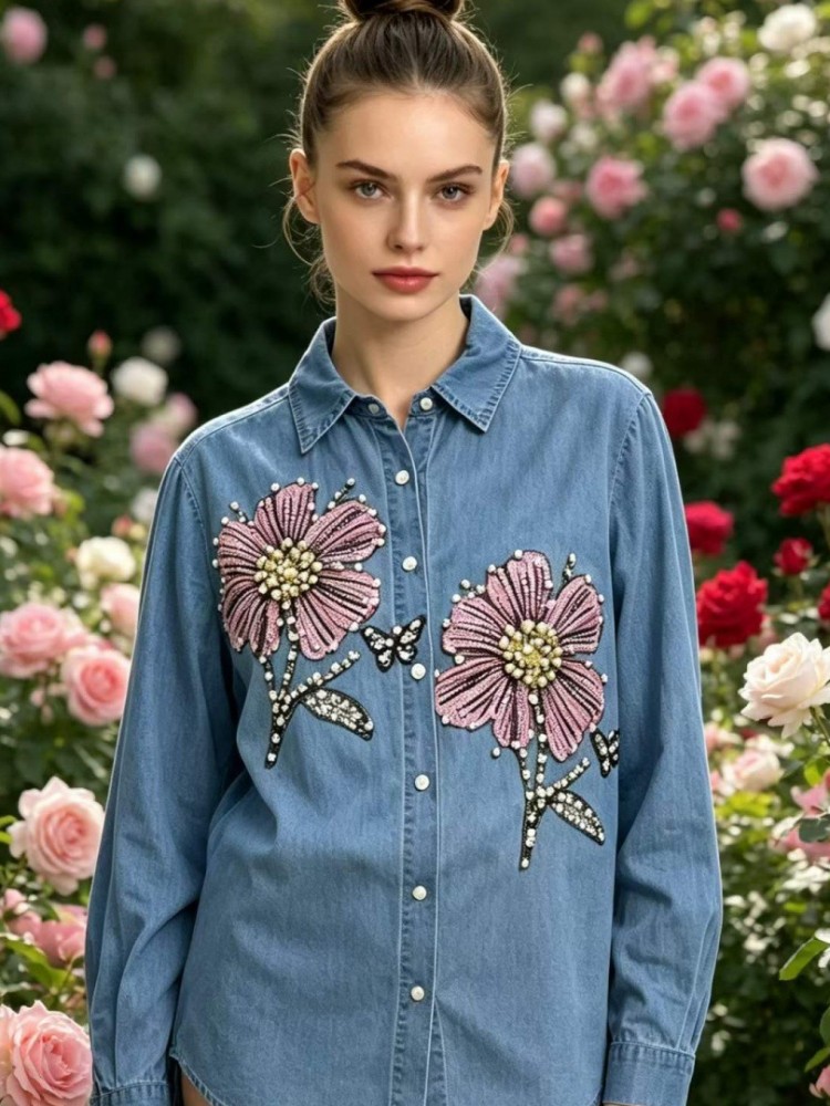Women Denim Embroidery Blouses - đánh giá và giá Embroidery Cotton Shirt