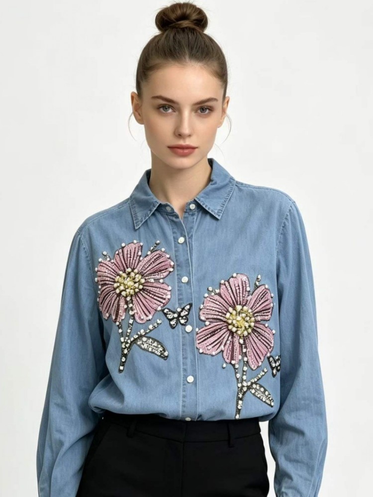 Women Denim Embroidery Blouses - đánh giá và giá Embroidery Cotton Shirt