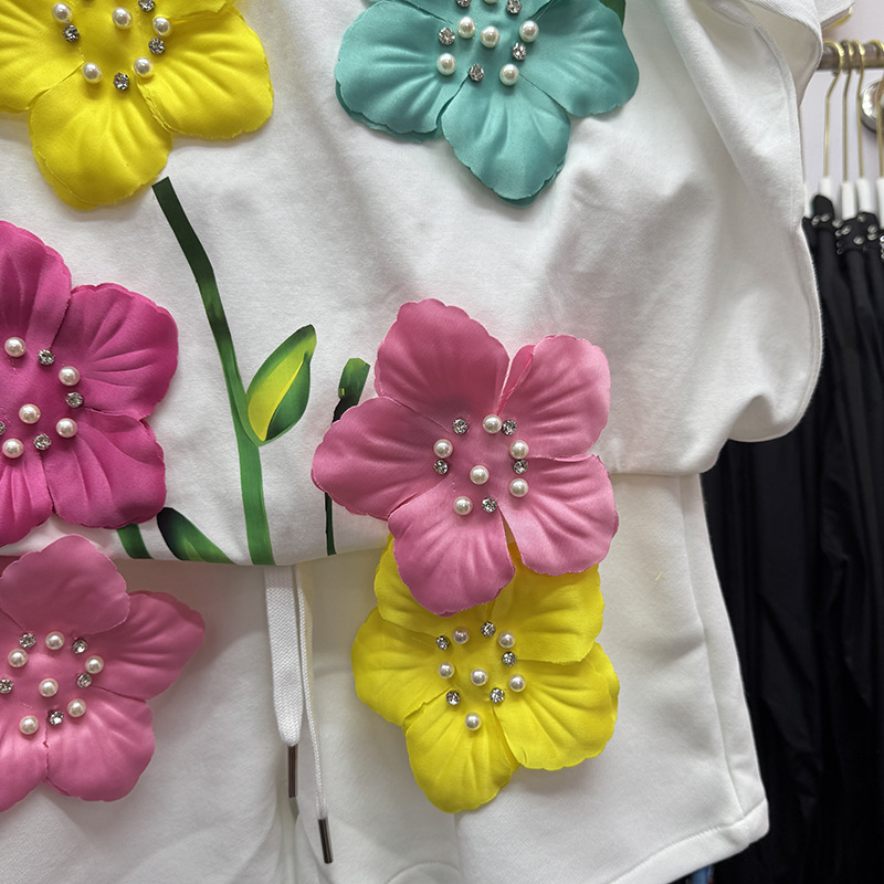 Summer Colorful 3D Flowers T-s - đánh giá và giá Embroidery Cotton Shirt