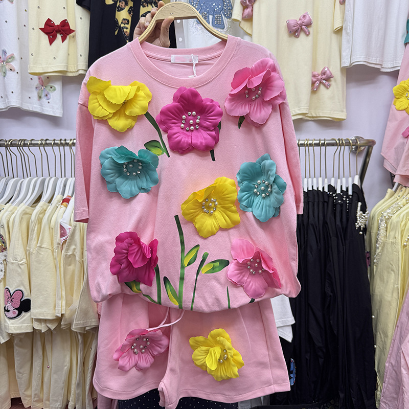 Summer Colorful 3D Flowers T-s - đánh giá và giá Embroidery Cotton Shirt