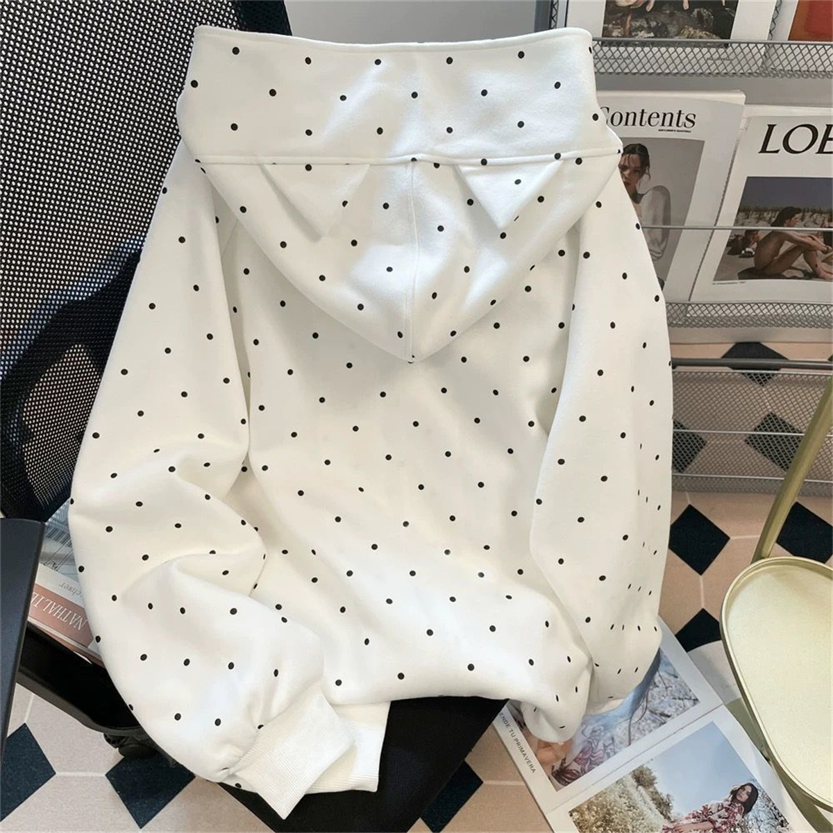 Cute Polka Dot Cat Embroidered - đánh giá và giá Embroidery Zip Up Hoodie