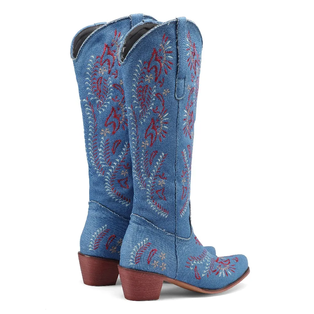 Blue Denim Western Cowgirl Kne - đánh giá và giá Embroidery Yes