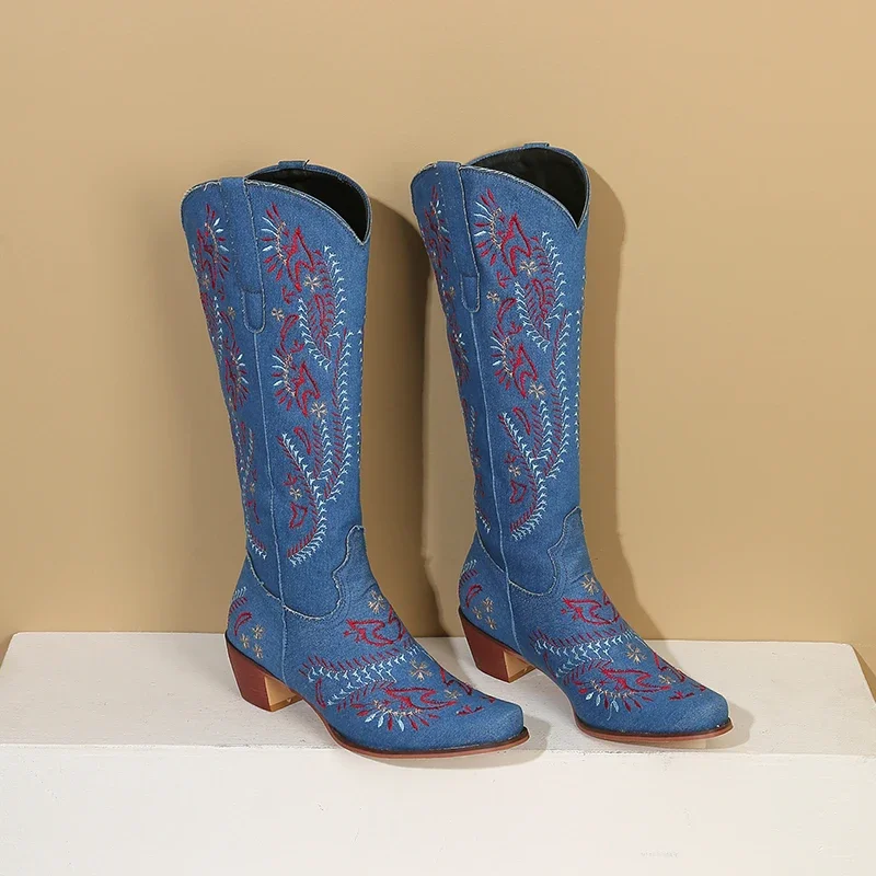 Blue Denim Western Cowgirl Kne - đánh giá và giá Embroidery Yes